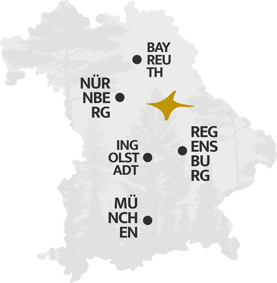 Bayernkarte mit der gekennzeichneten Lage des Landhotel Sternwirt