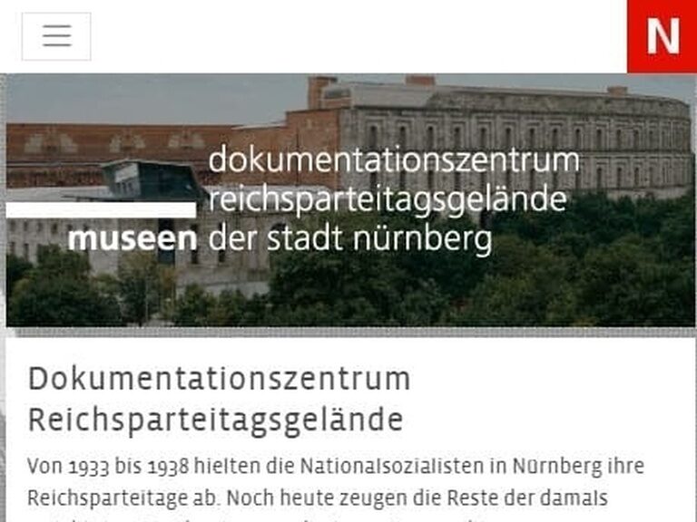 Screenshot der Website Dokumentationszentrum Reichsparteitaggelände